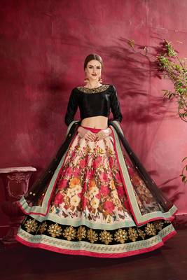 Black embroidered silk semi stitched lehenga 3