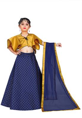 Kids Designer Yellow Blouse And Blue Lehenga Choli For Girls  1