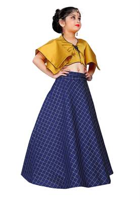 Kids Designer Yellow Blouse And Blue Lehenga Choli For Girls  2