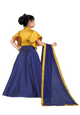 Kids Designer Yellow Blouse And Blue Lehenga Choli For Girls  3