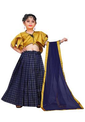 Kids Designer Yellow Blouse And Blue Lehenga Choli For Girls  1