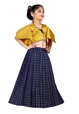 Kids Designer Yellow Blouse And Blue Lehenga Choli For Girls  2
