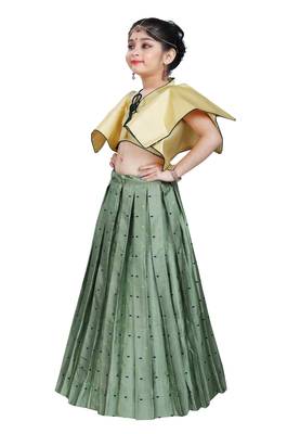 Kids Designer Cream Blouse And Pista Lehenga Choli For Girls  2