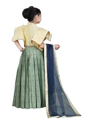Kids Designer Cream Blouse And Pista Lehenga Choli For Girls  3