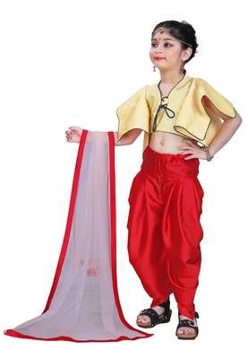 Kids Cream Top And Red Patiala Salwar Suit Dress  For Girls  2