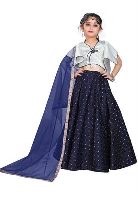 Kids Designer White Blouse And Blue Lehenga Choli For Girls  1