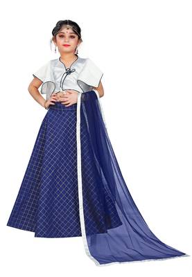 Kids Designer White Blouse And Blue Lehenga Choli For Girls  1