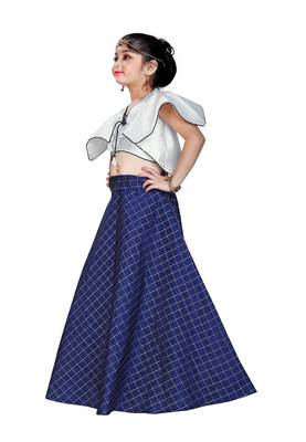Kids Designer White Blouse And Blue Lehenga Choli For Girls  2