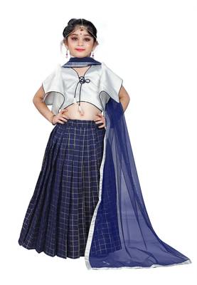 Kids Designer White Blouse And Blue Lehenga Choli For Girls  1