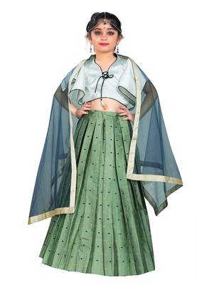 Kids Designer White Blouse And Pista Lehenga Choli For Girls  1