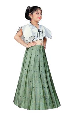 Kids Designer White Blouse And Pista Lehenga Choli For Girls  2
