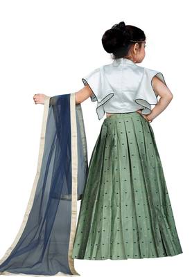 Kids Designer White Blouse And Pista Lehenga Choli For Girls  3