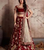 Maroon embroidered velvet semi stitched lehenga