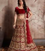 Maroon embroidered velvet semi stitched lehenga