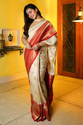 Off white woven manipuri silk saree with blouse 1