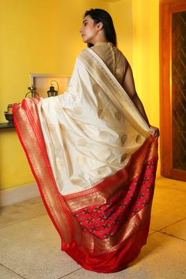 Off white woven manipuri silk saree with blouse 2