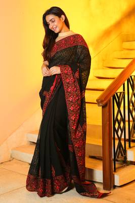 Black woven chiffon saree with blouse 1