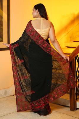 Black woven chiffon saree with blouse 2