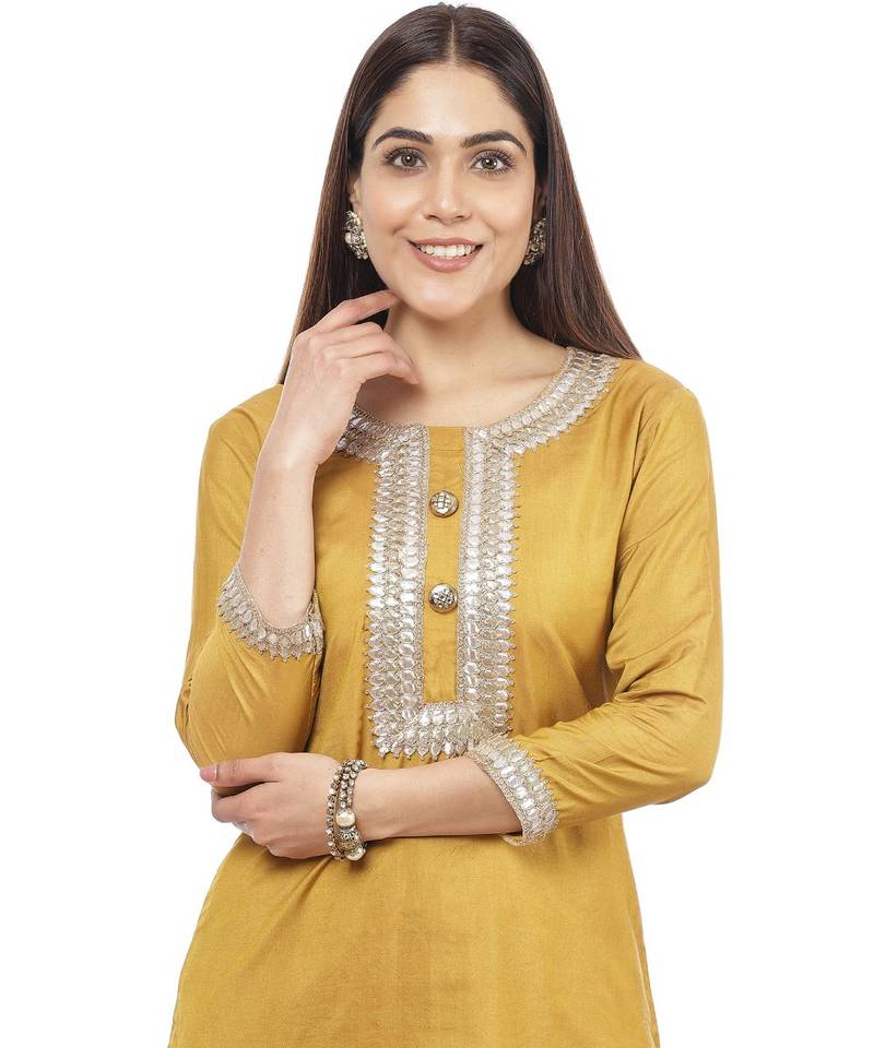 Mustard Gota Silk Kurti with Pants
