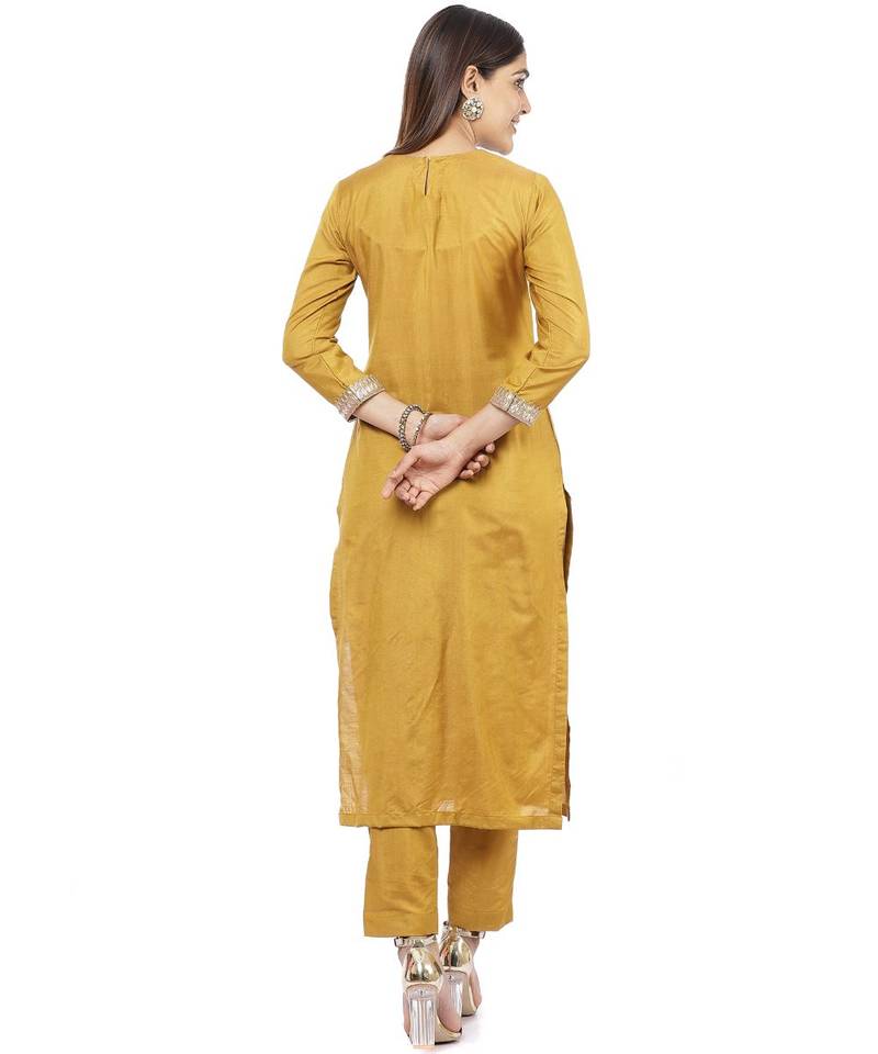 Mustard Gota Silk Kurti with Pants and Gold Paisley Dupatta