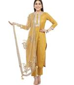 Mustard Gota Silk Kurti with Pants and Gold Paisley Dupatta