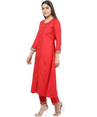 Red Button Down Kurti with Pants 1