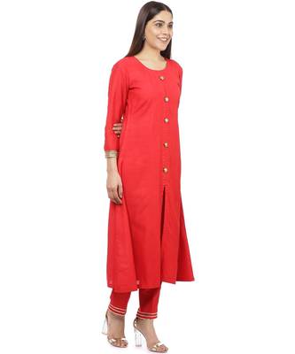Red Button Down Kurti with Pants 2