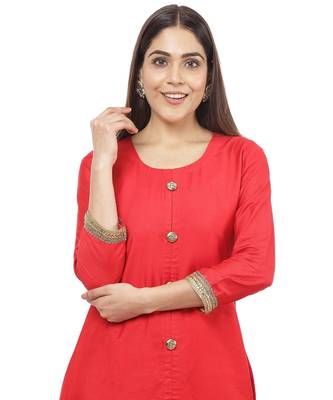 Red Button Down Kurti with Pants 3