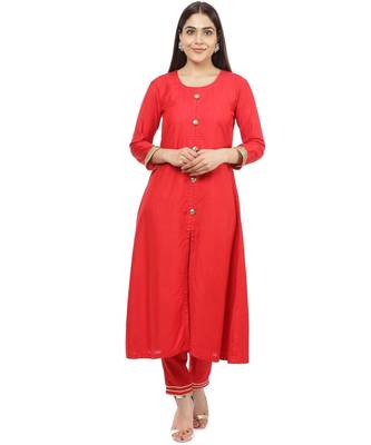 Red Button Down Kurti with Pants 5