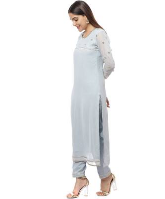 Grey Sequined Sleeves Kurti with Pants 2