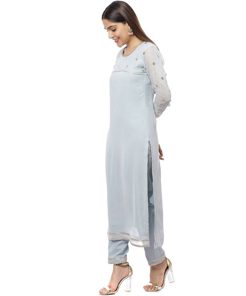 Grey Sequined Sleeves Kurti with Pants