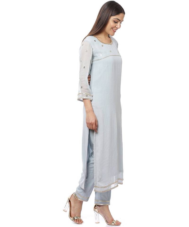 Grey Sequined Sleeves Kurti with Pants
