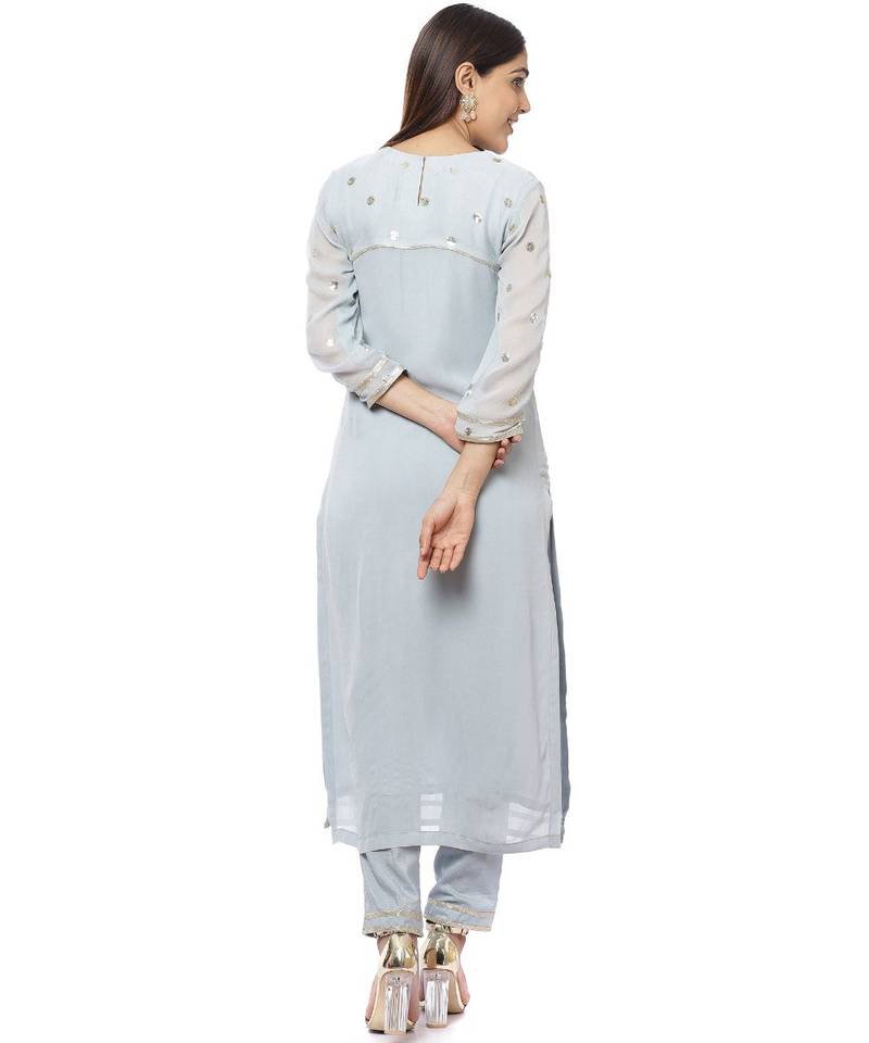 Grey Sequined Sleeves Kurti with Pants