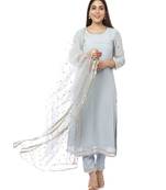 Grey Sequined Sleeves Kurti with Pants and Sequin Dupatta