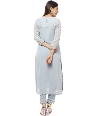 Grey Sequined Sleeves Kurti with Pants and Sequin Dupatta 2