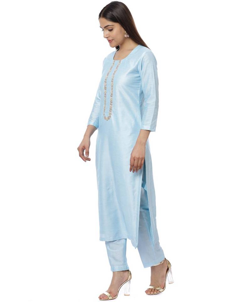 Blush Blue Gotta Embroidered Kurti with Pants