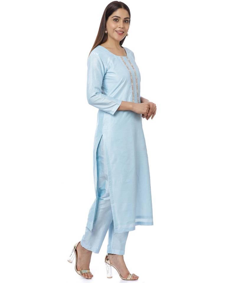 Blush Blue Gotta Embroidered Kurti with Pants