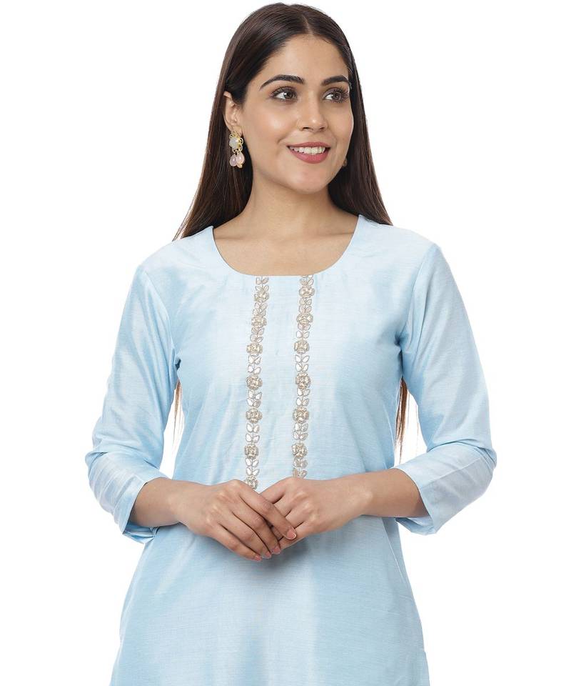 Blush Blue Gotta Embroidered Kurti with Pants