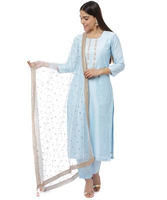 Blush Blue Gota Embroidered Kurti with Pants and Sequin Dupatta 1