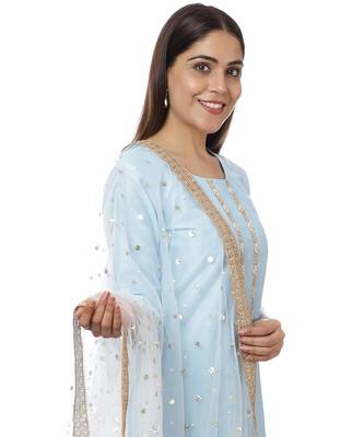 Blush Blue Gota Embroidered Kurti with Pants and Sequin Dupatta 3