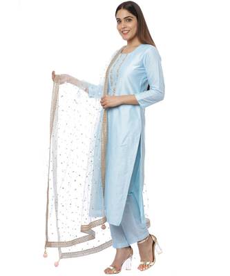Blush Blue Gota Embroidered Kurti with Pants and Sequin Dupatta 4