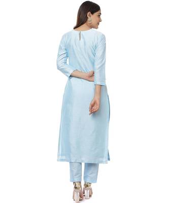 Blush Blue Gota Embroidered Kurti with Pants and Sequin Dupatta 5