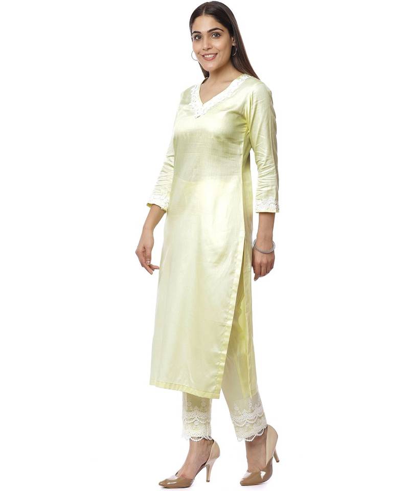 Lemon Crochet Floral Kurti with Palazzo