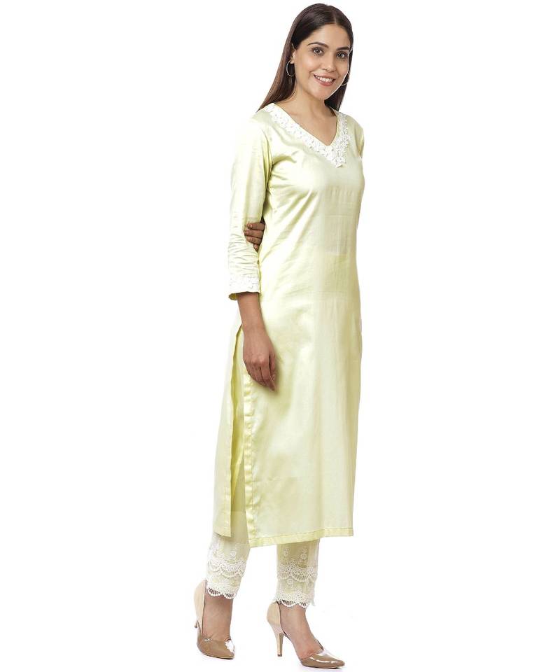 Lemon Crochet Floral Kurti with Palazzo