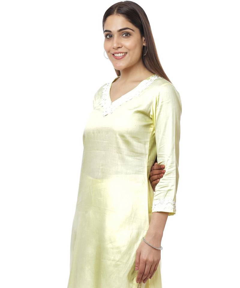 Lemon Crochet Floral Kurti with Palazzo