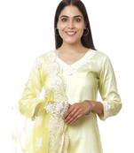 Lemon Crochet Floral Kurti with Palazzo & Chikankari Embroidery Net Dupatta