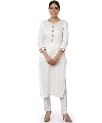 Off-White Blue Parsi Embroidered Kurti with Crochet Pants 1