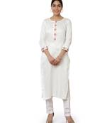 Off-White Blue Parsi Embroidered Kurti with Crochet Pants