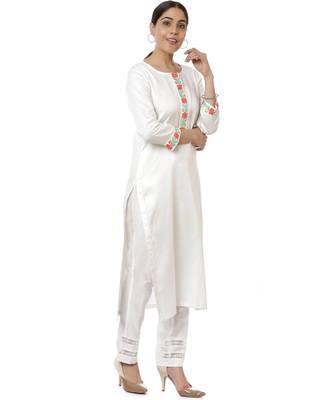 Off-White Blue Parsi Embroidered Kurti with Crochet Pants 3