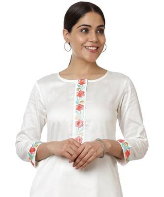 Off-White Blue Parsi Embroidered Kurti with Crochet Pants 4